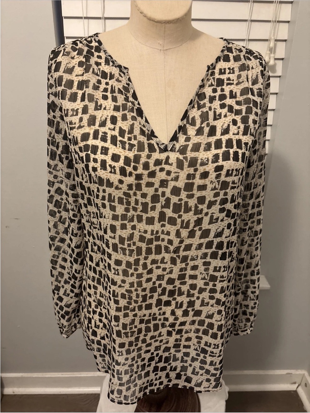Chico's Brown and Cream Printed V-Neck Tunic